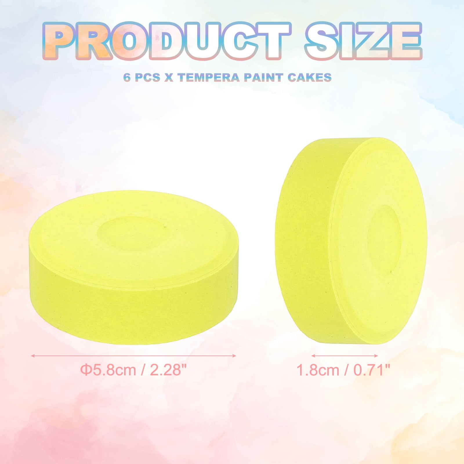 Uxcell 6 Pcs Washable Tempera, 2.3"x0.7" Large Tempera Paint Cakes Bulk Paints Blocks Art Supplies Watercolor Cake for Artists Art Painting Drawing DIY Crafting, Bright Yellow