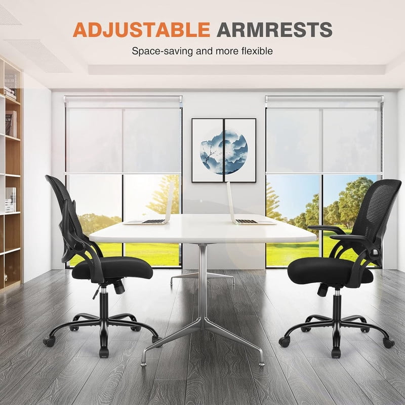 Beddle Office Chair with Lumbar Support, Ergonomic Mesh Mid-Back Swivel Desk Chair with Flip-Up Arms, Comfortable Task Chair for Home Office or Study, Black