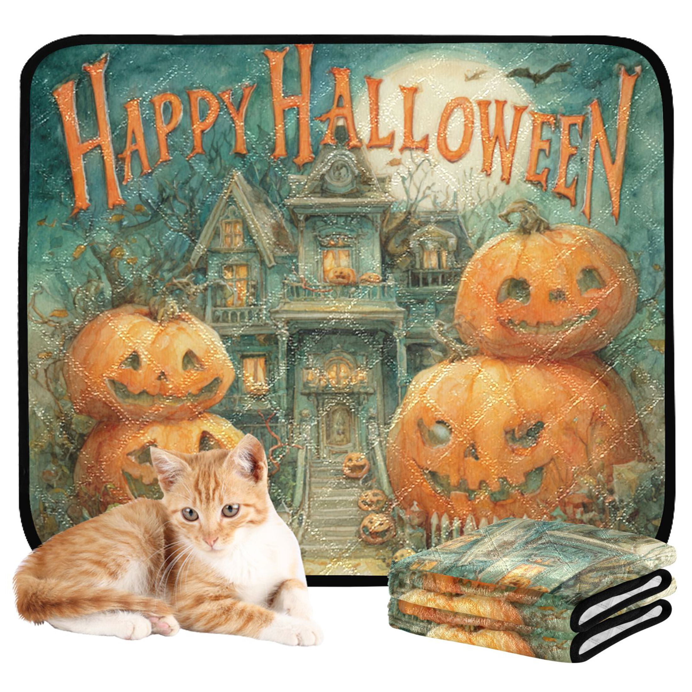 Qxltty Smiling Pumpkin Cat litter Pads Pet Set of 2 Diaper Mats Center Anti-leakage Layer Absorbent Soft and Comfortable