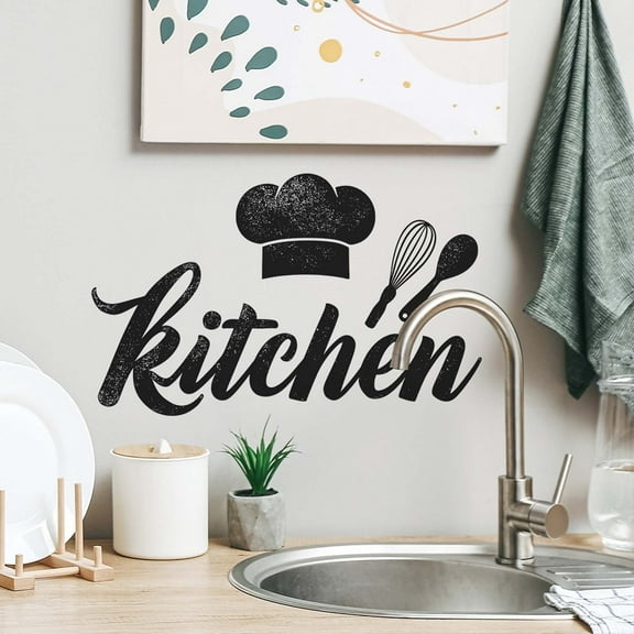 Hometravel Kitchen Theme Wall Stickers, Chef Hat and Cooking Utensils Pattern, Removable Kitchen Decor Decals for Home Kitchen and Dining Area