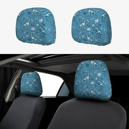 2 PCS Car Headrest Cover Dinosaur skull Breathable Flexible Elastic Car Seat Head Rest Protector Headrest Cover Universal for Most Cars
