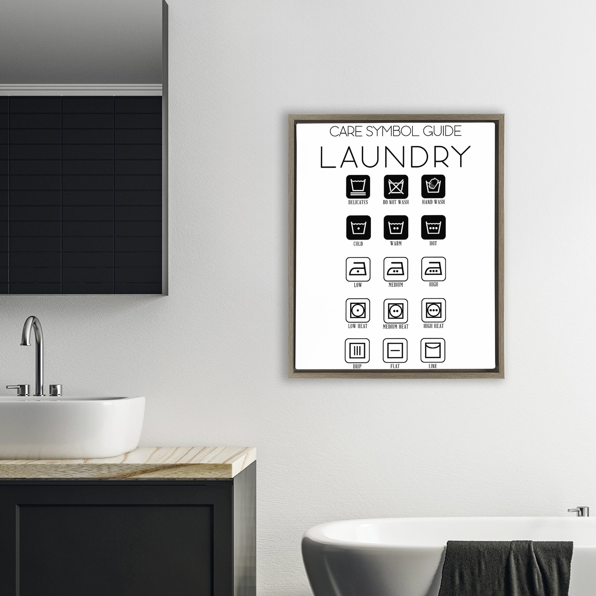 Stupell Industries Laundry Care Symbol Guide Brown Framed Floater Canvas Wall Art, design by SD Graphics Studio