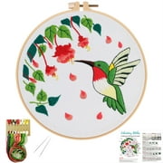 VOCHIC Hummingbird Embroidery kit for Starters, Beginners Adults Cross Stitch Kits, Include Embroidery Cloth, Hoop,Needles,Instruction and Threads