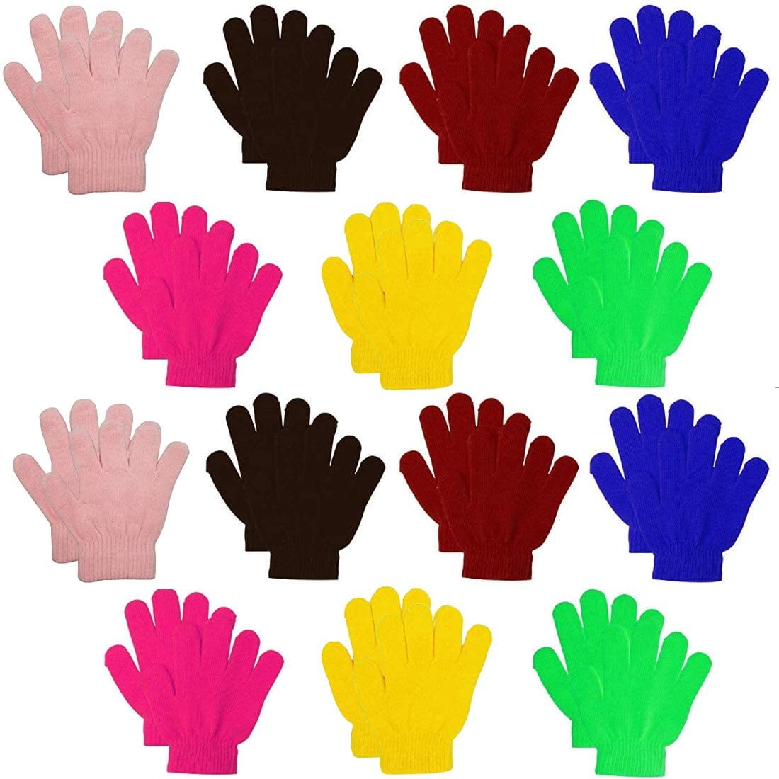 Cooraby 12 Pairs Kids Warm Magic Gloves Teens Winter Stretchy Knit Gloves Boys Girls Knit Gloves 