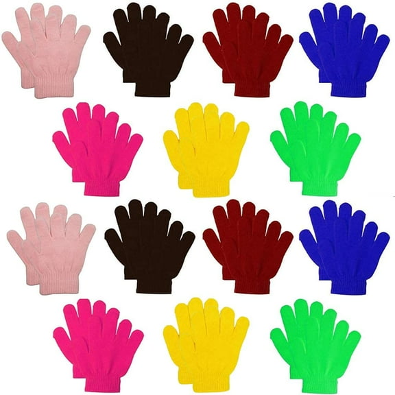 Kids Warm Magic Gloves,14 Pairs Boys Girls Winter Stretchy Knit Gloves