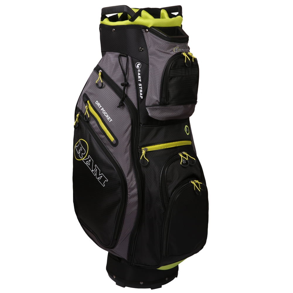 Ram Golf FX Deluxe Golf Cart Bag with 14 Way Dividers Black/Grey/Neon