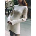 thumbnail image 4 of Womens Long Sleeve Sweater Dress Bodycon Crew Neck Fall Slimming Knit Mini Dresses White L, 4 of 9