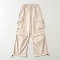 thumbnail image 2 of VSSSJ Women's American Style Cargo Pants Slim Fit Solid Color Elastic Waist Straight Wide Leg Pants Trendy Street Style Workwear with Multi-Pocket Beige L, 2 of 6