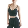 thumbnail image 3 of Seyurigaoka Women Casual Sports Bra, Solid Color Suspender V-neck Close-fitting Crop Top, Black/ Pink/ Purple/ Green, 3 of 7