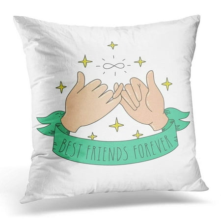 ARHOME Black Best Friends Forever Cartoon Style Little Fingers with Infinity Sign Ribbon and Stars Hands Green Pillow Case Pillow Cover 20x20 (Best Friend Light Up Pillows)