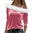 thumbnail image 3 of BiZtdJrK Off Shoulder Christmas Sweater for Women Santa Velvet Long Sleeve Fleece Neck Cute Tops Ugly Xmas Sweatshirts, Pink, S, 3 of 10
