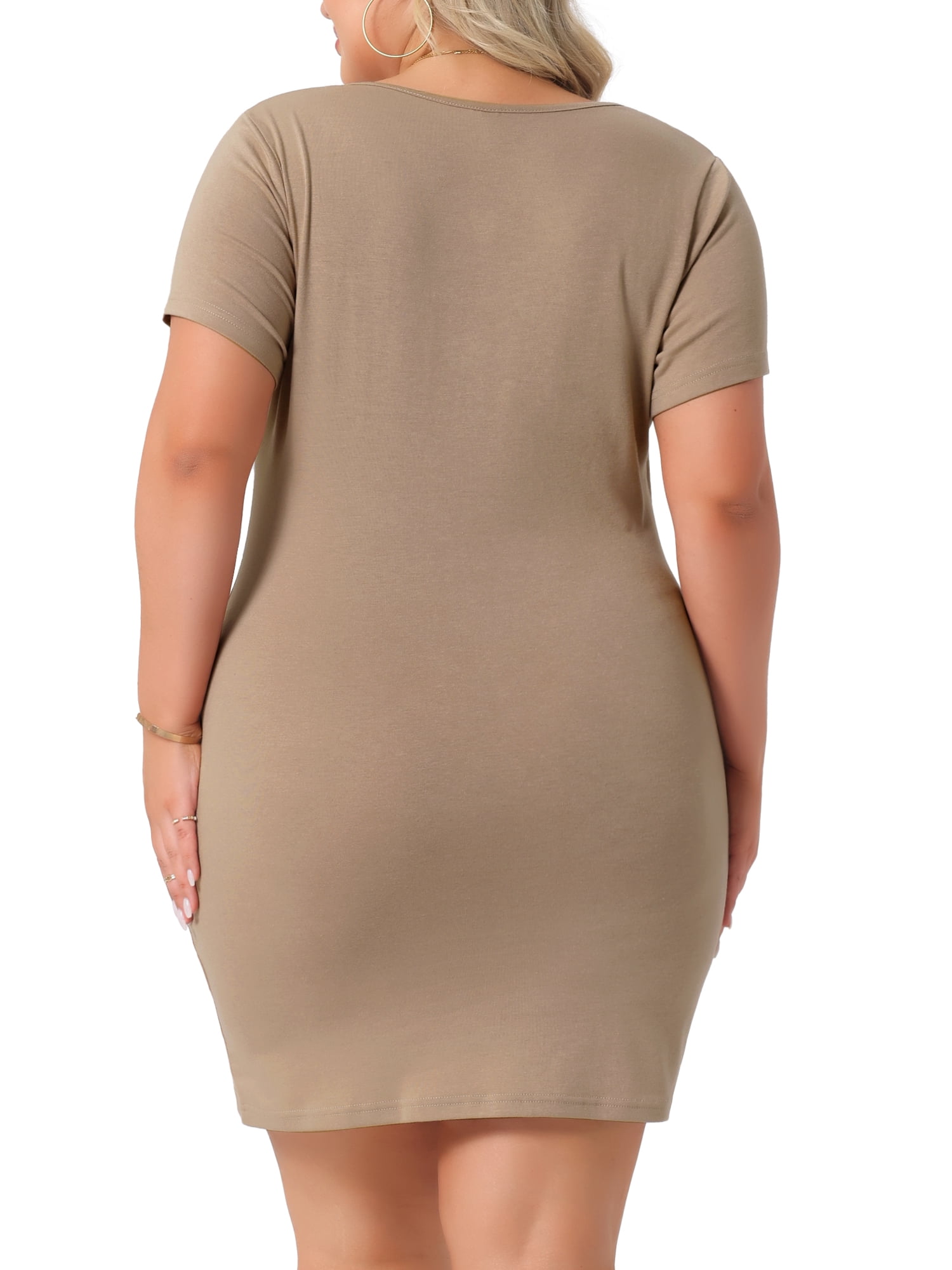 DARING DIVA Plus Size Short Sleeve Basics T-shirt Bodycon Dress 1X Coffee