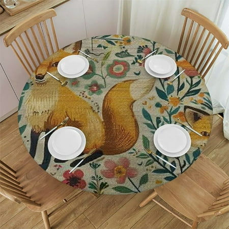 

Palnkart Foxes Flowers Maximalism Round Table Cover Stain Resistant Washable Indoor Outdoor Tablecloth Kitchen Dining Wedding Parties Full Width Single-Sided Printing 100% Polyester Fiber 54-58