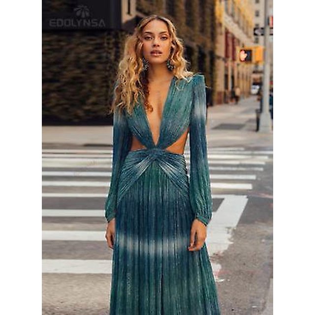 Sexy cuello pico espalda descubierta ahueca hacia fuera el vestido de verano 2022 mujeres linterna manga Club fiesta largo Maxi vestidos túnica playa cubrir