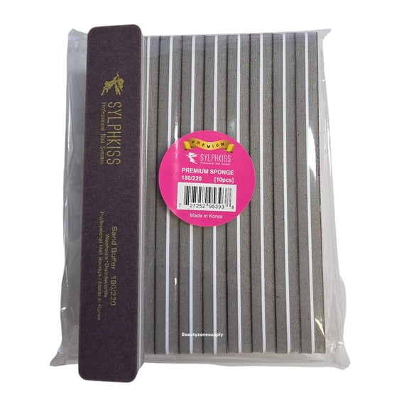 Sylphkiss Premium Gray Sponge Nail File 180/220 Bag 10 pcs