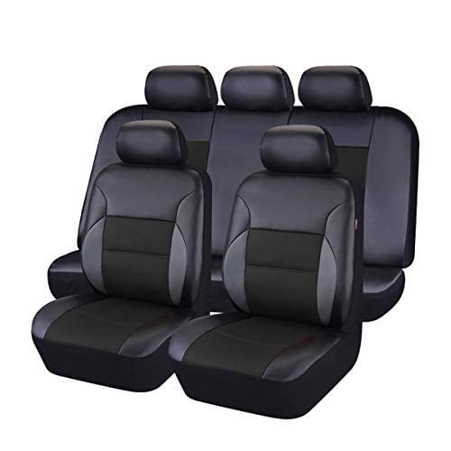 Elegant Black CAR PASS 11PCS Elegant Luxurous PU Leather Automotive Universal Seat Covers Set Package-Universal fit for Vehicles,Cars,SUV With 5mm Composite Sponge Inside,Airbag Compatible
