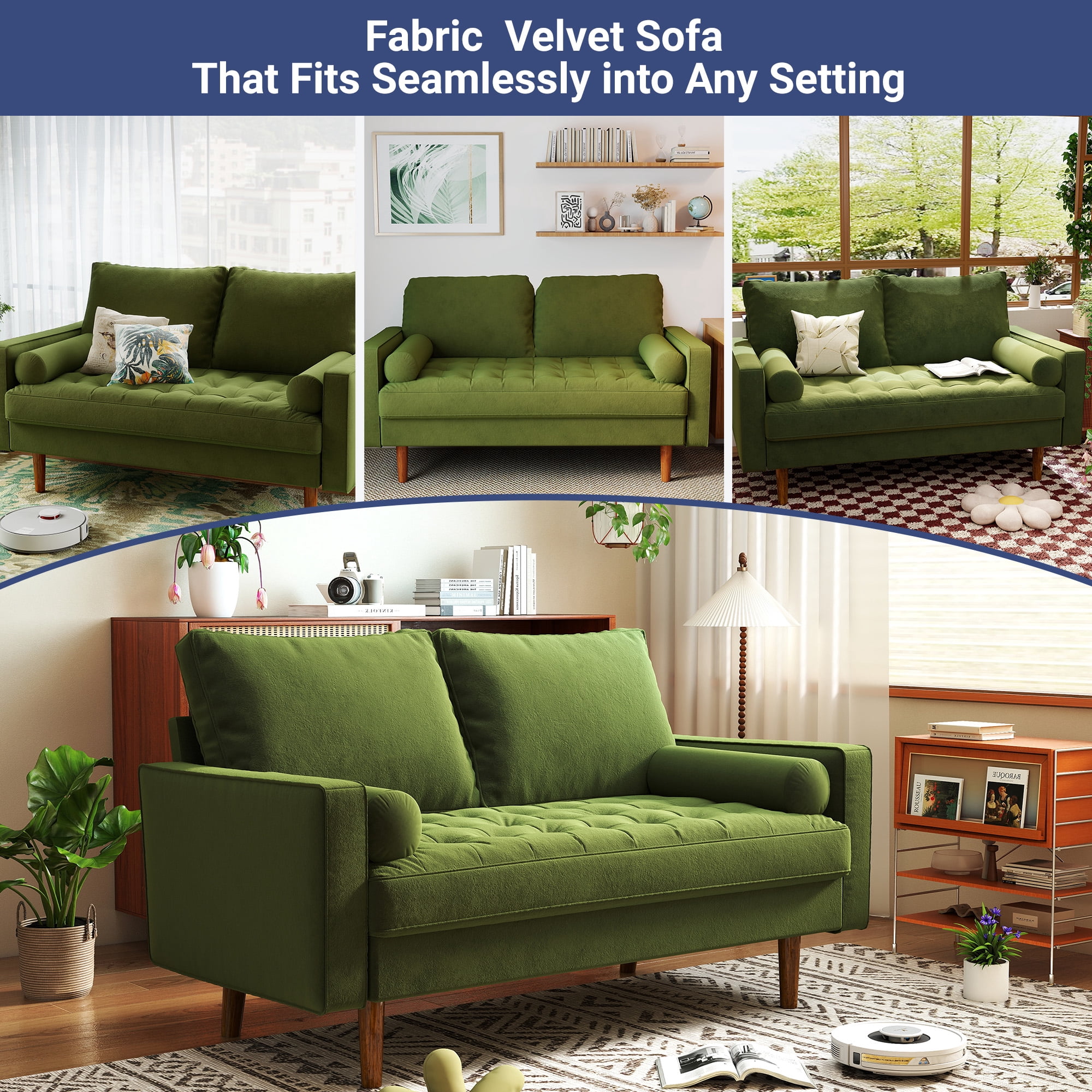 Koby Home Sectional Loveseat Couch Sofa Mid-Century 58" Sofas Couches for Living Room Olive Green