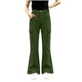 thumbnail image 7 of Girls Flare Cargo Pants Casual Stretch High Waist Pull On Kids Wide Leg Pants Green 12, 7 of 7