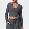 thumbnail image 4 of Idoravan Women V-Neck Long Sleeve Tops Women's Casual Fashion Solid Color Spring/Summer Long Sleeve Coat Tops, 4 of 4