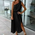 thumbnail image 2 of ZQUUVOU Women's One Shoulder Dress Sleeveless Tie Waist Loose Fit Summer Maxi Dress Black,S, 2 of 8