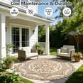 thumbnail image 6 of Round Outdoor Rug 6*6ft Waterproof Patio Plastic Straw Rug Collection Bohemia Reversible Outdoor Carpet for RV Camping Deck Balcony Graden Beach Boho Porch Decor,Beige, 6 of 11