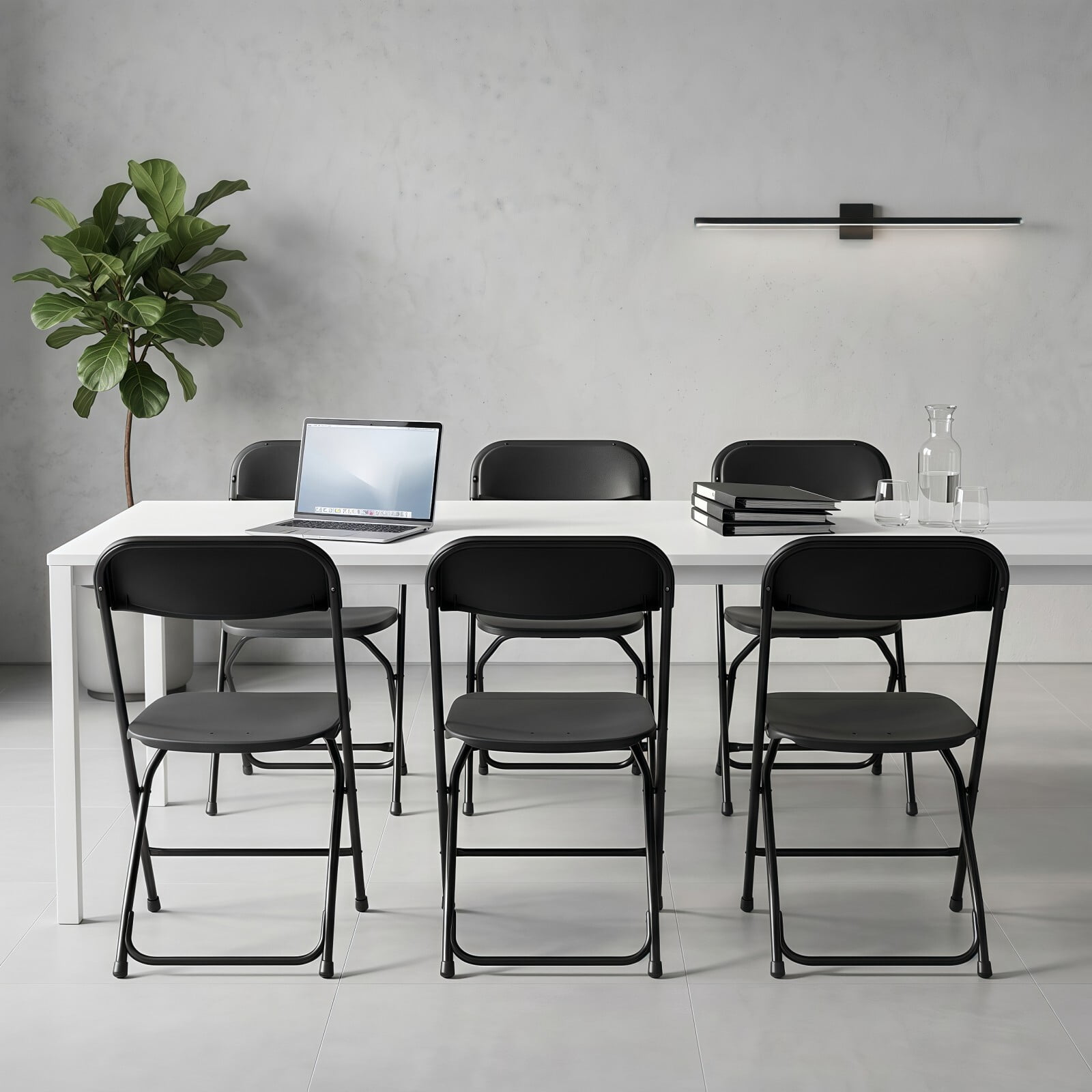 Kelno Plastic Folding Chair Set of 6 Portable Seating with Lightweight Metal Frame, Black