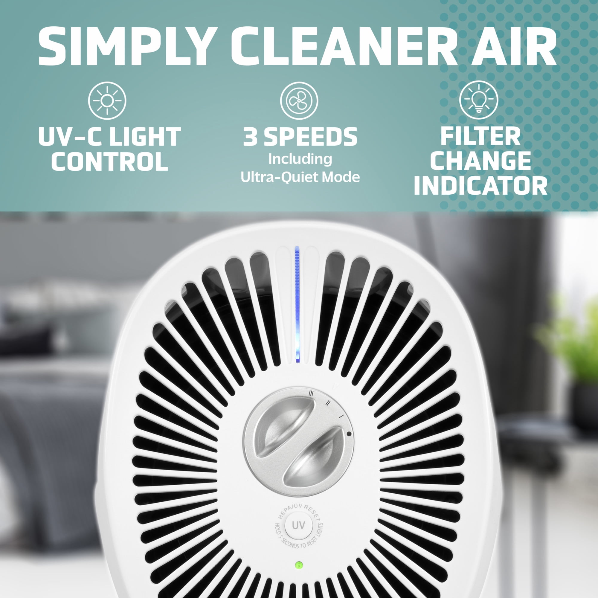 GermGuardian 750 Sq. ft HEPA Filter Tower Air Purifier with UV-C Light, White, AC4625WDLX