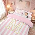 thumbnail image 3 of meiyoeat Pink Stripe Gold M Initial Twin Duvet Cover, Classic Monogram Initial Twin Bedding for Boys Girls, Pink Reversible, 2pcs, 1 Duvet Cover and 1 Pillowcase, 3 of 6