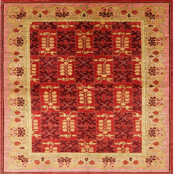 Ahgly Company Indoor Square Mid-Century Modern Orange Oriental Area Rugs, 3' Square