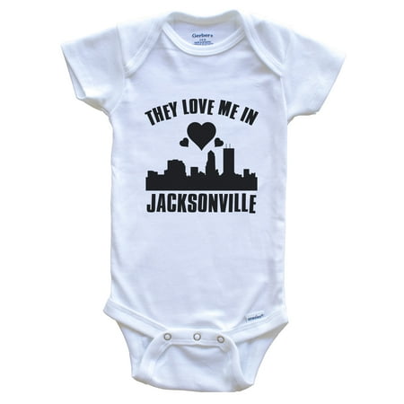 

They Love Me In Jacksonville Florida Hearts Skyline One Piece Baby Bodysuit 6-9 months white