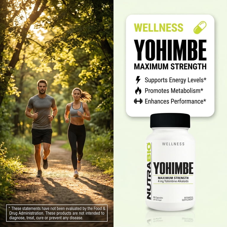 NutraBio Yohimbe Supplement, 4mg Yohimbine, 90 Veggie Capsules, Yohimbe  Bark Extract