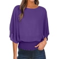 thumbnail image 2 of Endives Women's Chiffon Shirt Blouses Casual Boat Neck Chiffon Blouses Batwing Tops Tunic Top Spring Outfit Purple, 2 of 7