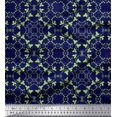 thumbnail image 1 of Soimoi Blue Poly Georgette Fabric Leaves Damask Print Sewing Fabric Yard 52 Inch Wide, 1 of 5