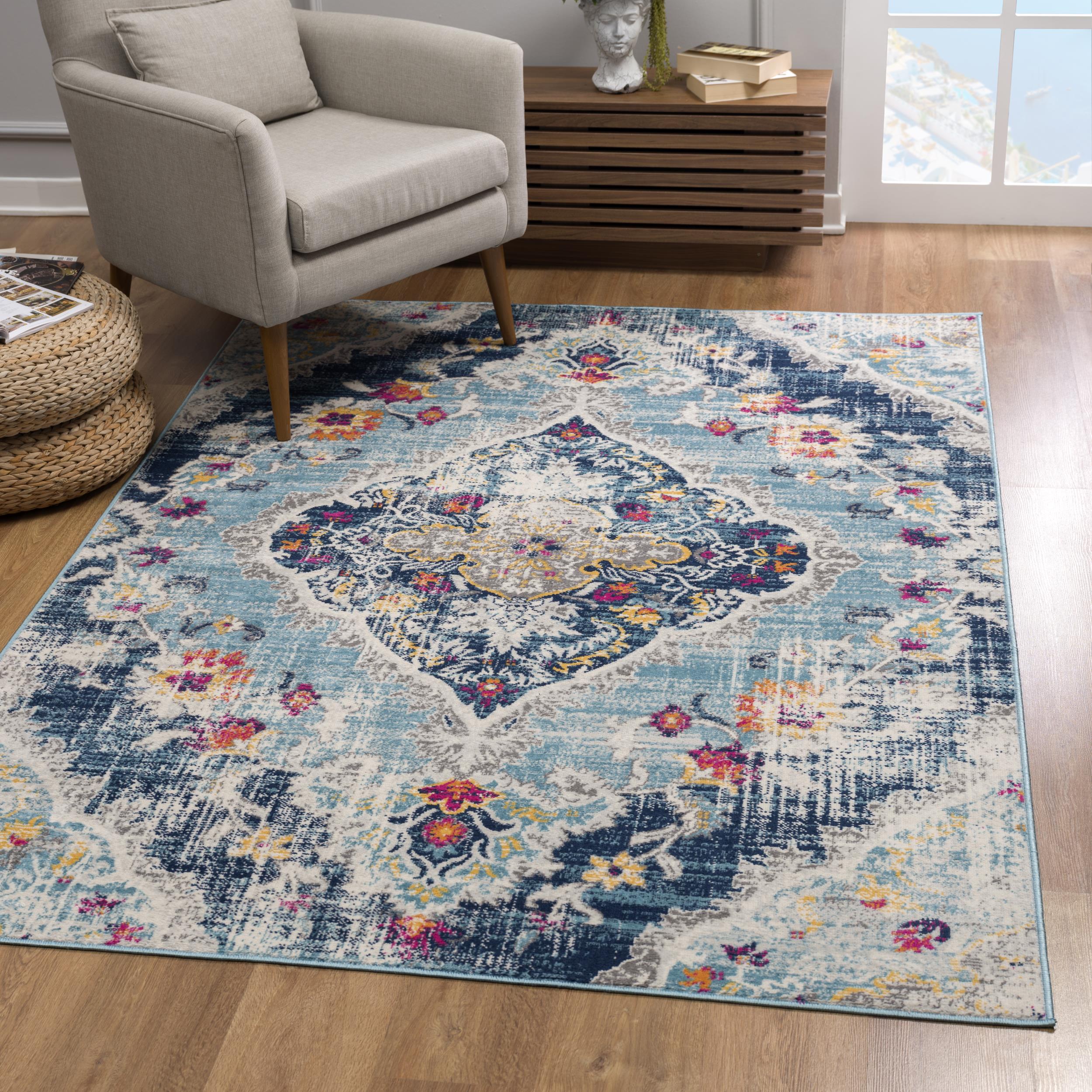 Tapis d'intérieur bohème Branch Savannah 2' x 30' (taille exacte : 2'3" 30'), bleu gris, style transitionnel - Entrée, couloir, salle de bain et cuisine