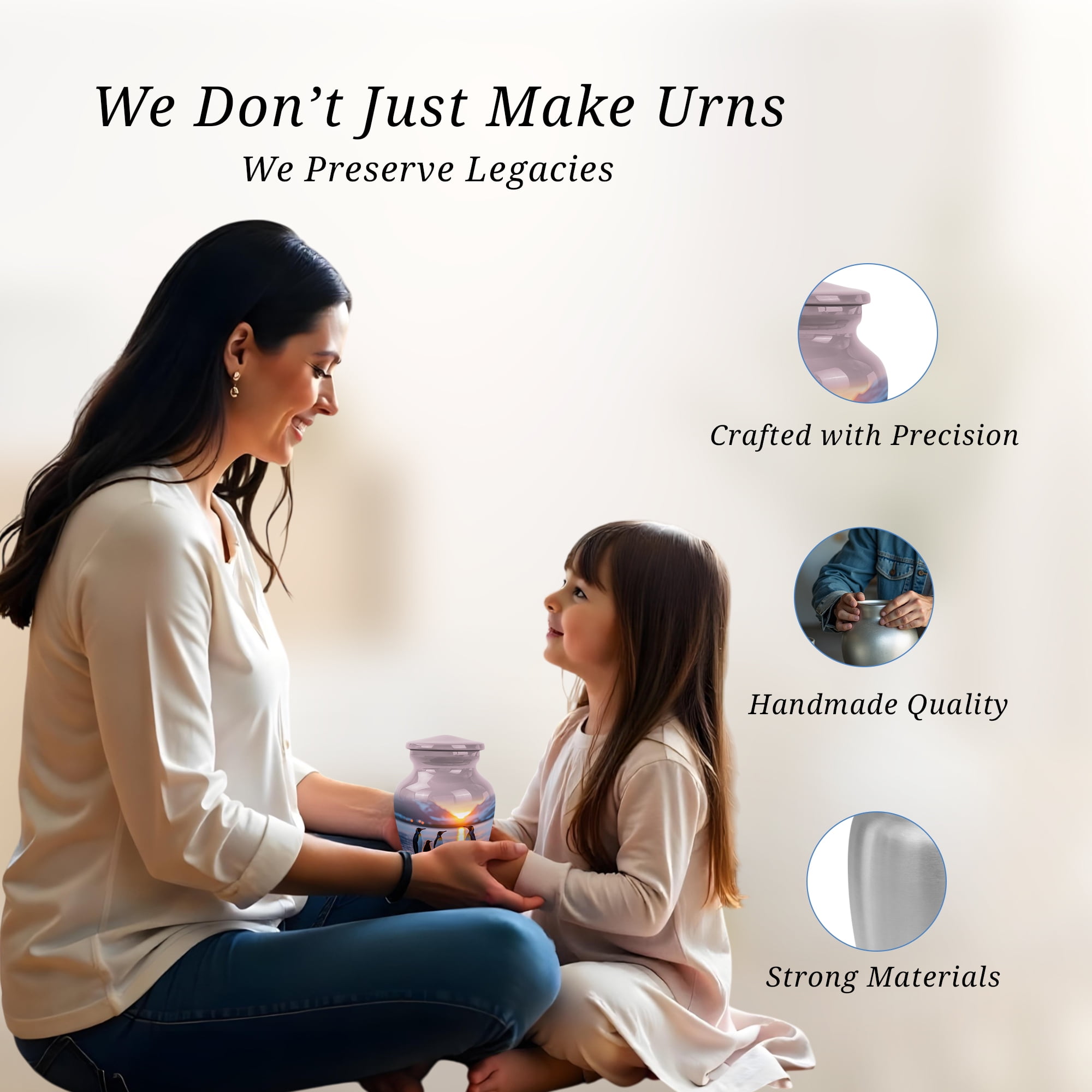 Penguins Funeral Urn For Human Ashes Adult Female, 1 Large & 4 Keepsake Small Cremation Urns For Human Ashes, Blue Urns For Adult Man And Women, Mini Urn For Mother And Father, 10&3 Inch