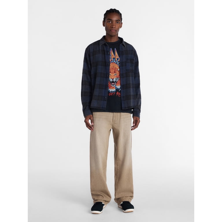 No Boundaries Men's Grunge Plaid Flannel Shirt photo 2