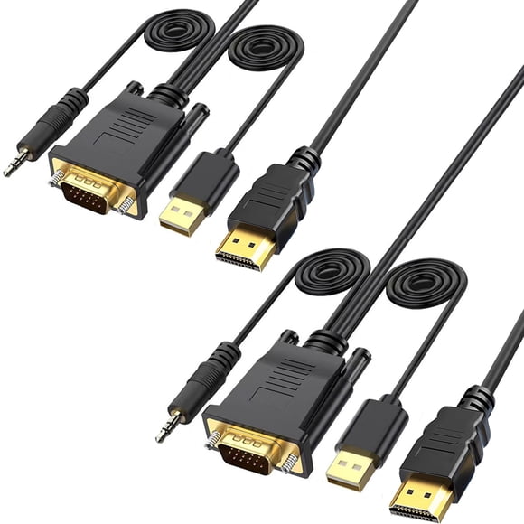 Cable adaptador VGA a HDMI AKWOR de 1,8 m, 1080p, audio, paquete de 2