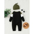 thumbnail image 3 of KIMI BEAR Infant Baby Boys Romper 12-18 Months Round Neck Letter Print Long Sleeves Bodysuits Fall with Hat 2pcs Baby Boys One-piece Green, 3 of 9