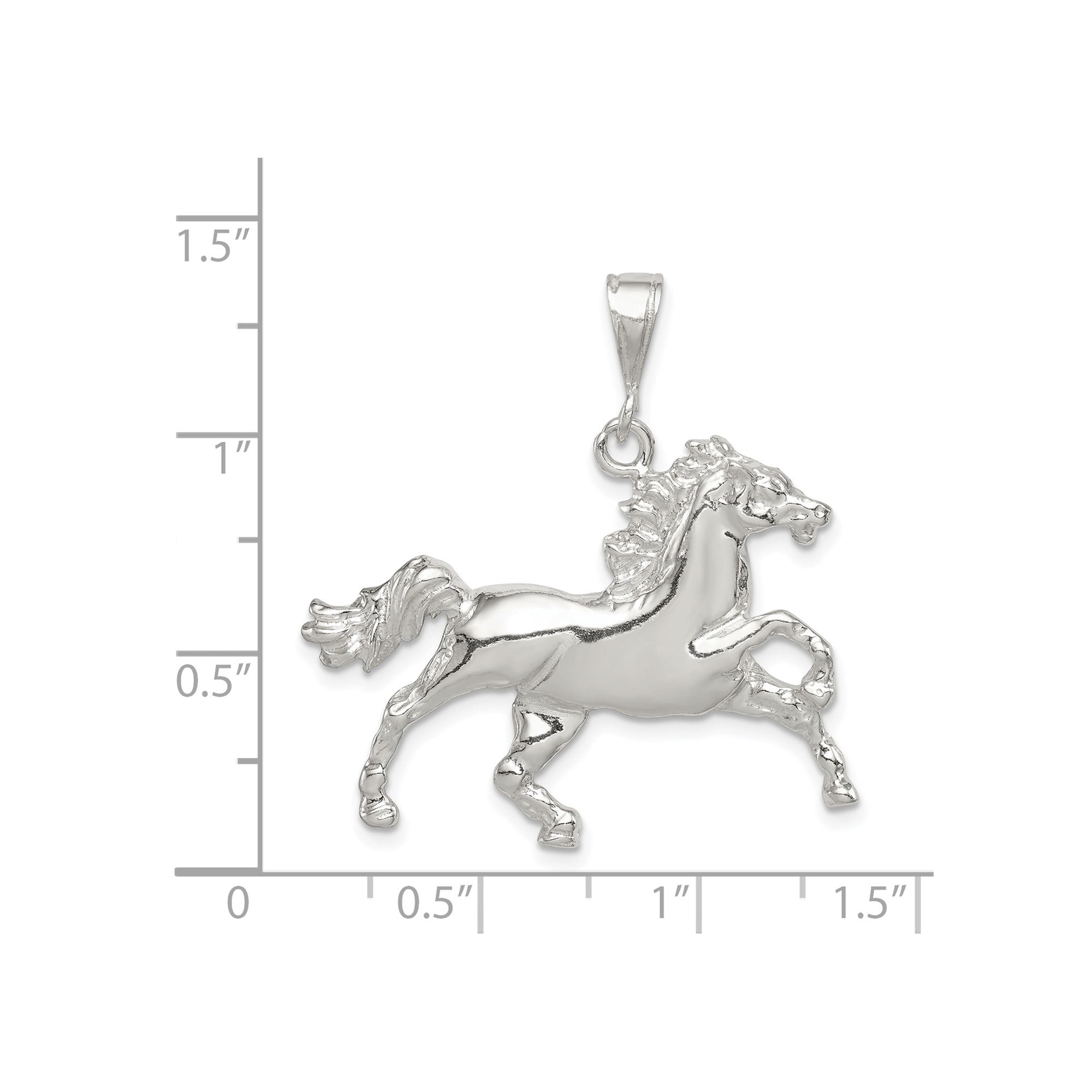 925 Sterling Silver Rearing Stallion Horse Pendant Charm, Polished Western Equestrian
