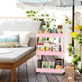 thumbnail image 3 of LLMRR 3 Tier Slim Rolling Storage Cart with wheels, Bathroom Storage Organizer, Kitchen Utility Cart, Narrow Shelf & Mobile Shelving Unit for Bathroom, Kitchen, Narrow Places, 3 Tier, Pink, 3 of 9