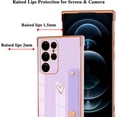 thumbnail image 3 of Compatible with Samsung Galaxy S22 Ultra 6.8" 2022 Case Thin for Women Girls,Soft TPU Plating Bumper Wristband Holder Case Slim Anti-Scratch Shockproof Love Heart Cute Case(Elegant Purple), 3 of 16