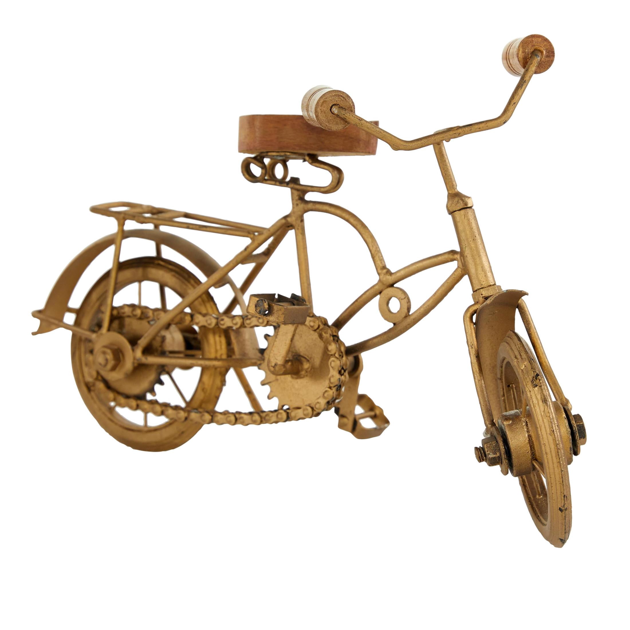 11" x 8" Gold Metal Bike Sculpture with Wood Accents, by DecMode