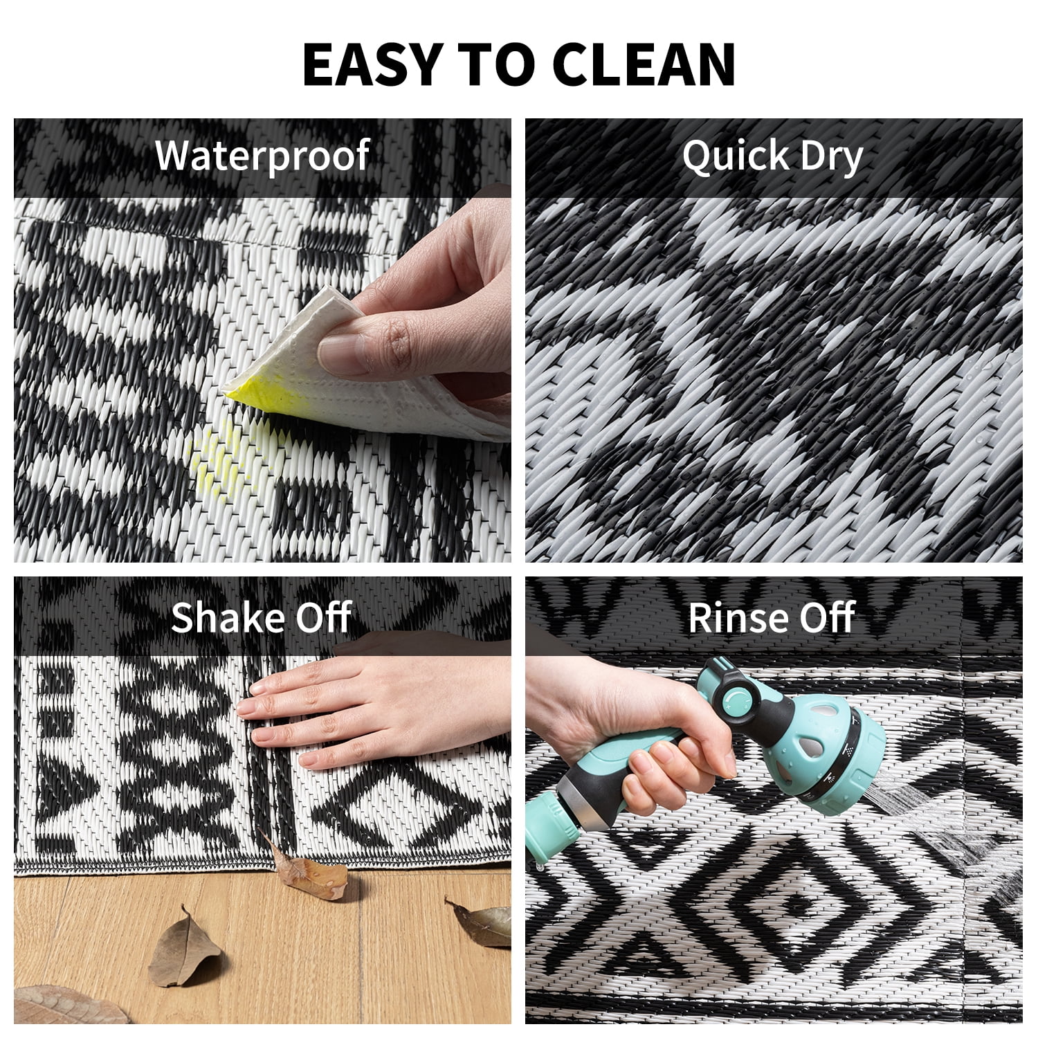 SIXHOME Outdoor Rug 5'x8' Waterproof Reversible Patio Rug Boho Geometric Indoor Outdoor Rugs Lightweight Plastic Straw Ourdoor Carpet for RV Camping Deck Balcony Modern Porch Decor Black and White