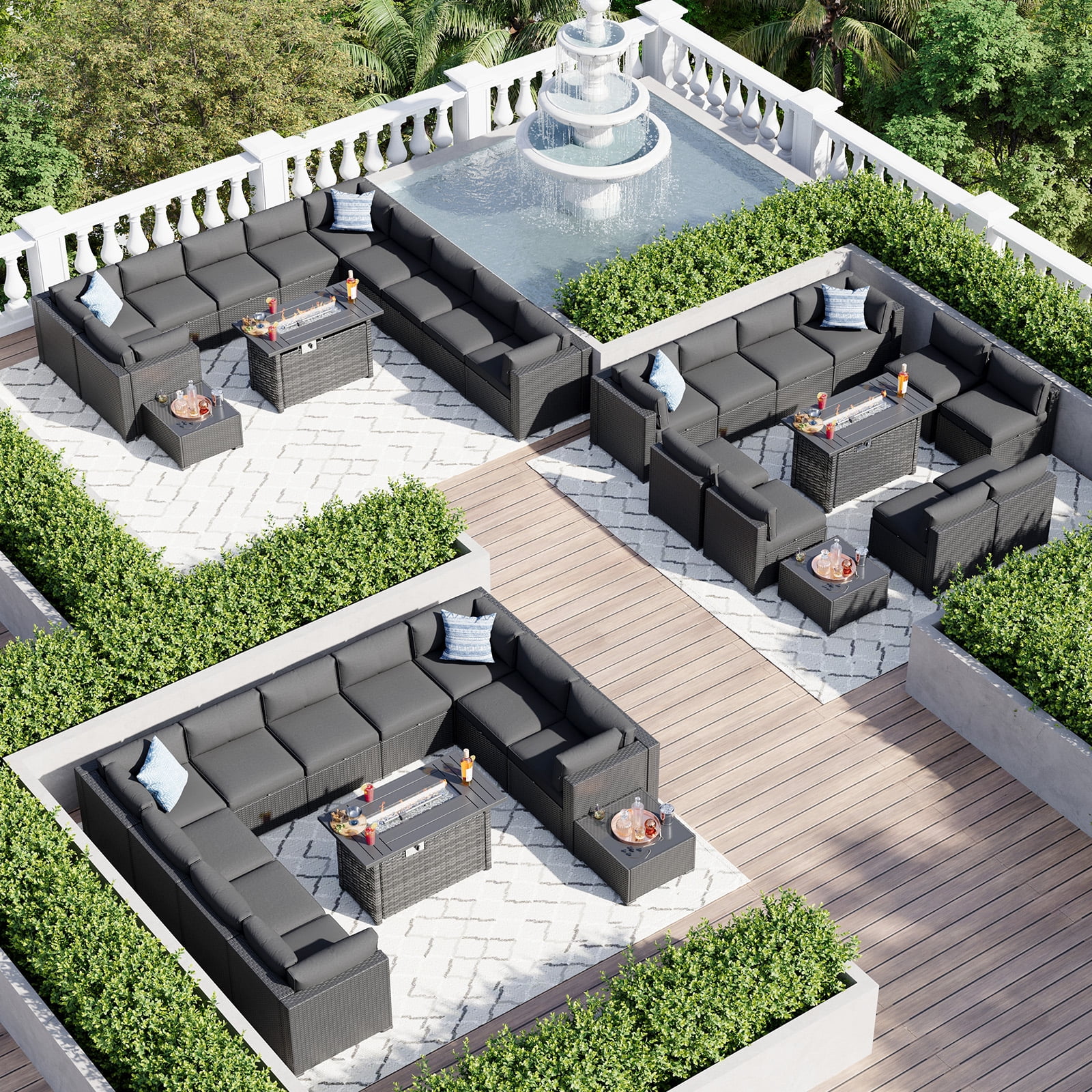 Aoxun 12 Piece Patio Furniture Set with 44” Fire Pit Table Wicker Rattan Patio Sectional Sofa Set Outdoor Seating Furniture with Thickened Cushion, Black