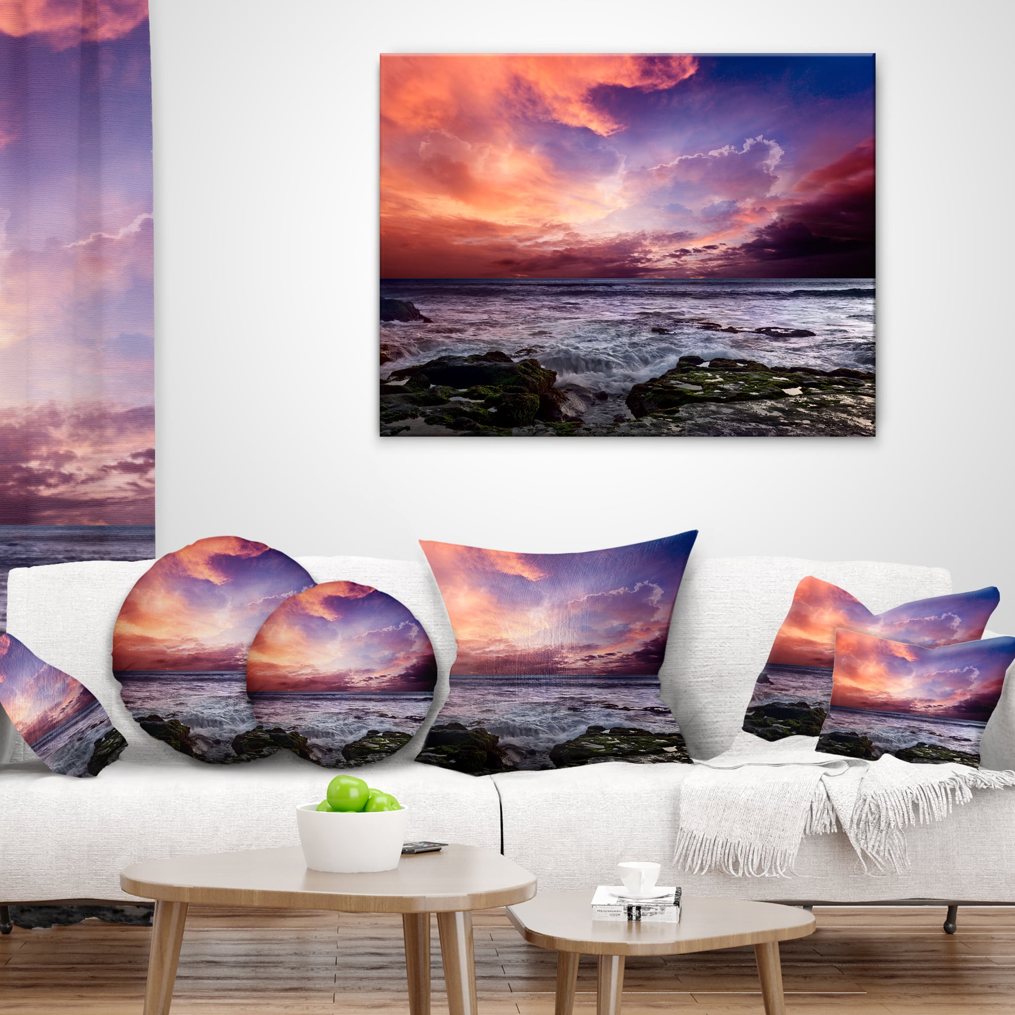 Designart Rocky Coast with Dramatic Sky - Seascape Throw Pillow - 16x16