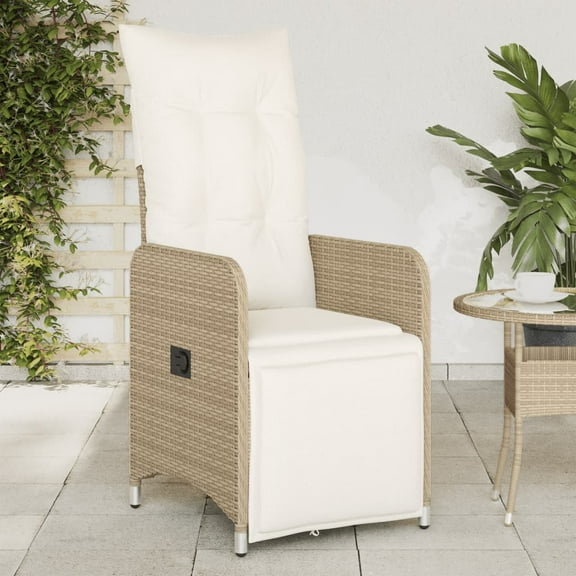 vidaXL Reclining Garden Chair Beige PE rattan, Powder-coated steel