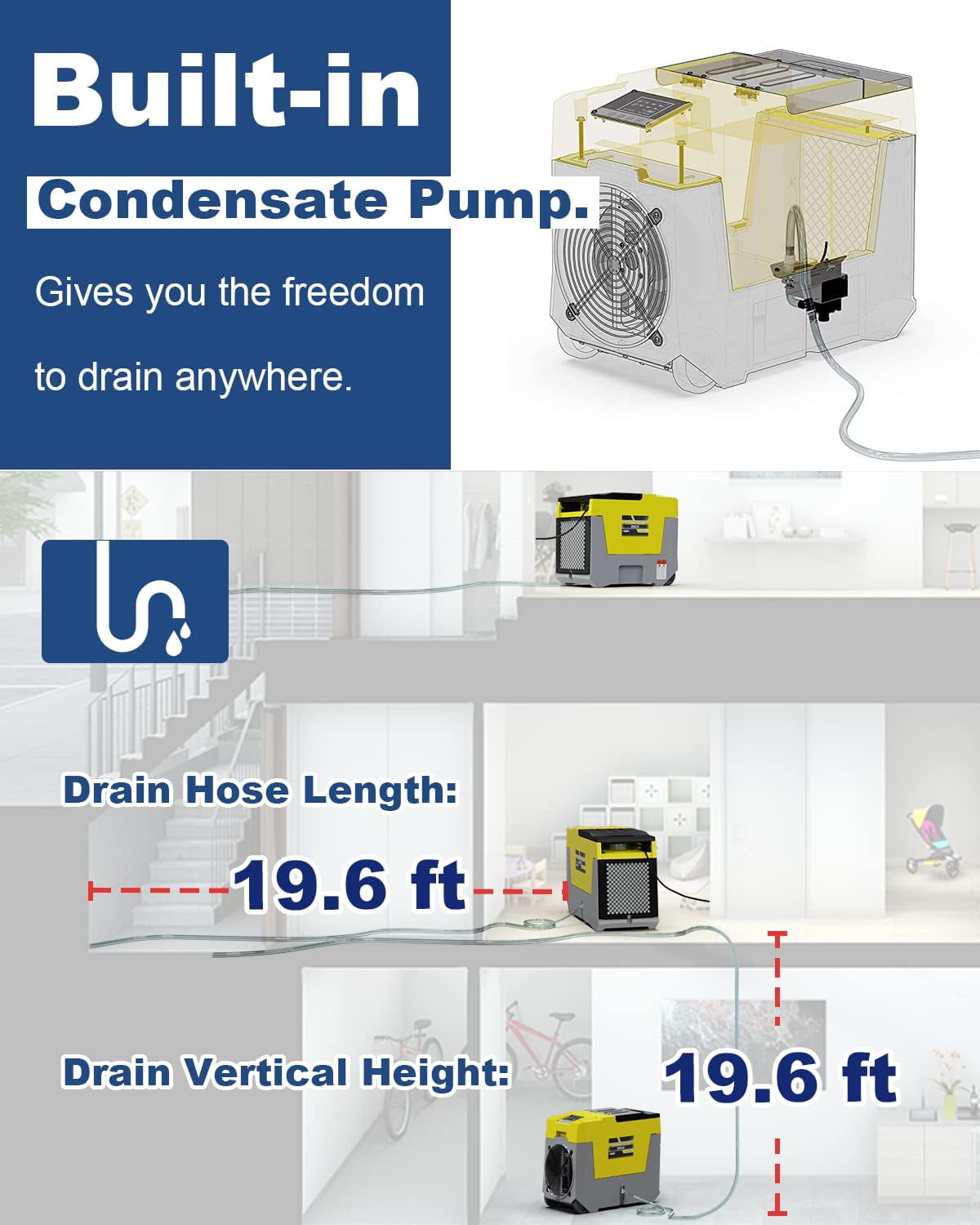 ALORAIR 180 Pints Commercial dehumidifiers with Pump Smart WiFi Control, Storm LGR 850X Industrial Dehumidifier for Water Damage Restore, Basement, Garage, Crawl Space, with 5 Years Limited Warranty