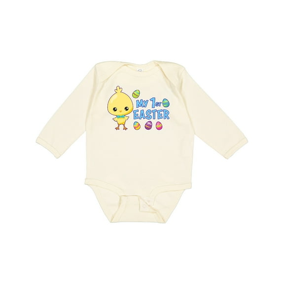 Inktastic My 1st Easter with Chick and Easter Eggs Boys Long Sleeve Baby Bodysuit