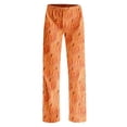 thumbnail image 4 of Orange High Waist Pjs Loose Pant Straight Leg Pjs Elastic Waist Loungewear with Pockets M, 4 of 6