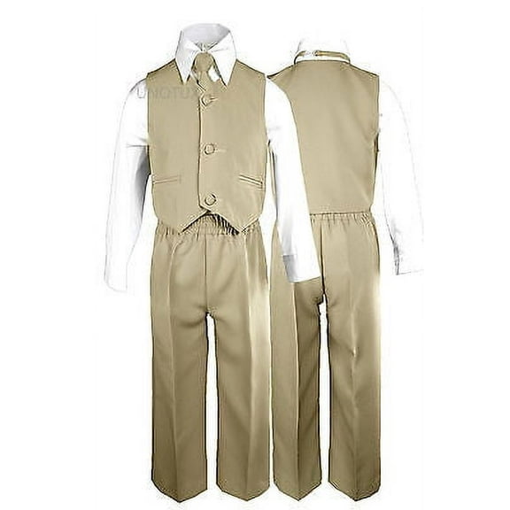 Khaki Baby Boys Toddler Wedding Formal Party Vest Necktie Sets Suits Outfits S-7
